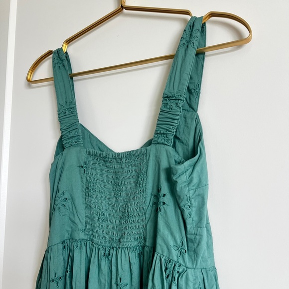 J.Crew Mineral Green Eyelet Cotton Midi Sundress Pockets Fit Flare Size 8 - Picture 12 of 14